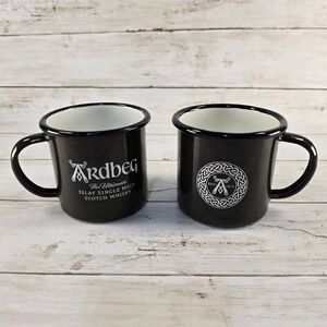 Ardbeg Islay Single Malt Scotch Whisky Enamel Mug Set Black Celtic Logo 2 Pieces